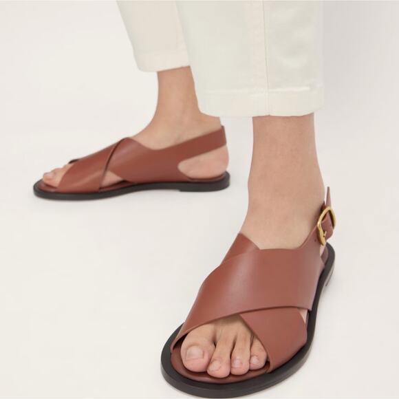Everlane The City Crossover Sandal Brown Leather Rum Ankle Strap - Women’s 8.5 - Picture 4 of 10